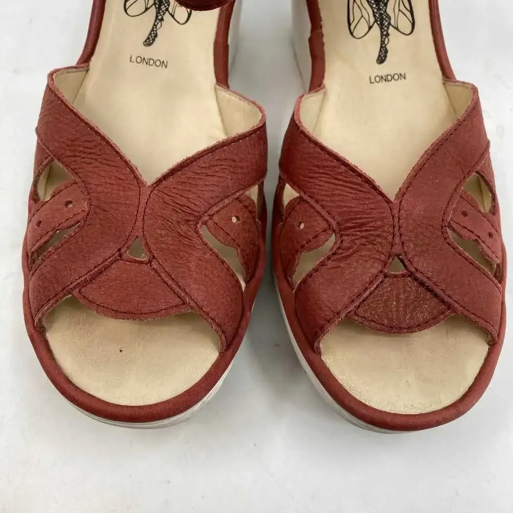 Fly London Red Leather Wedge Sandals | Size 38EU
